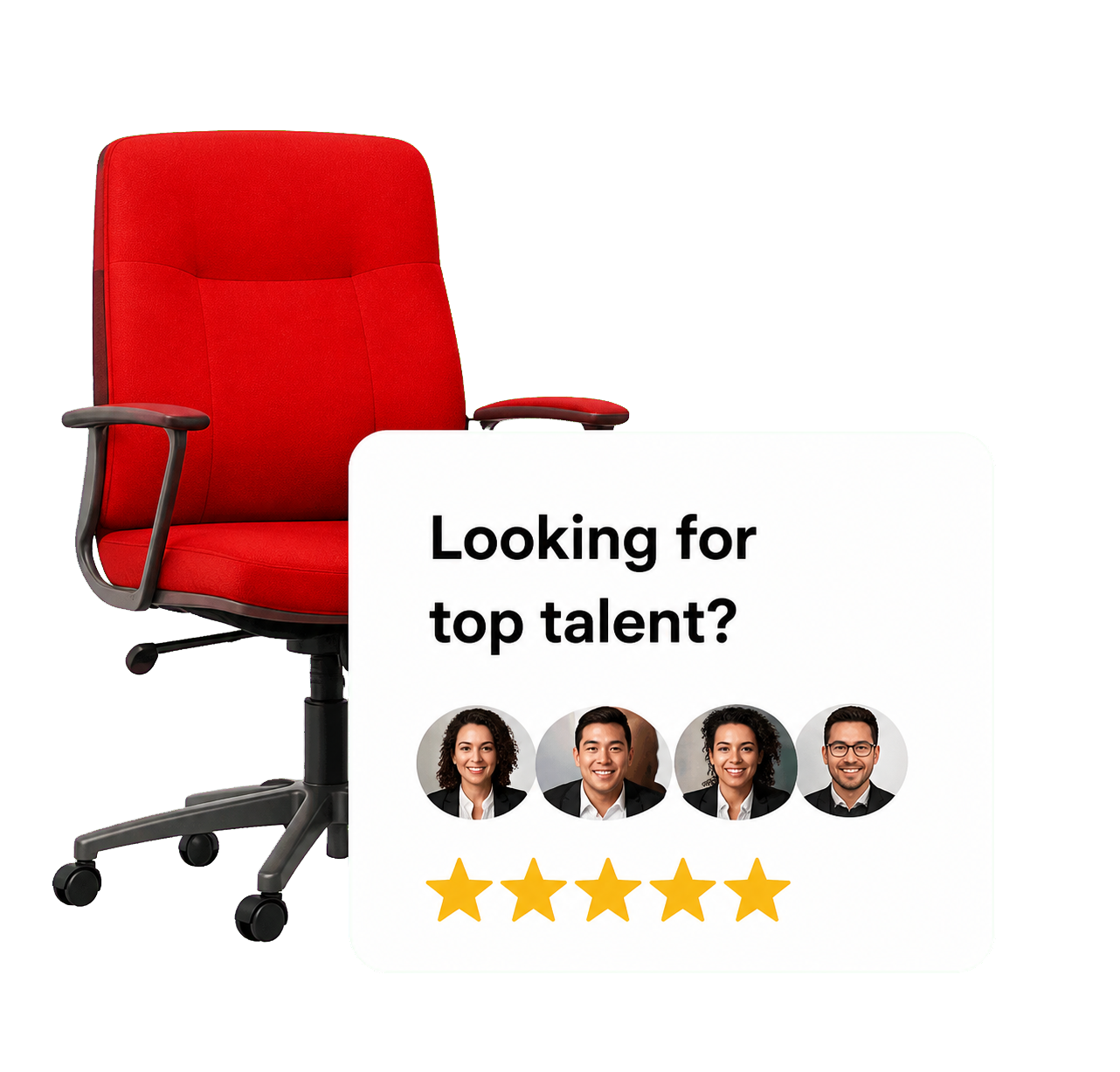 Red office chair with a top talent rating card