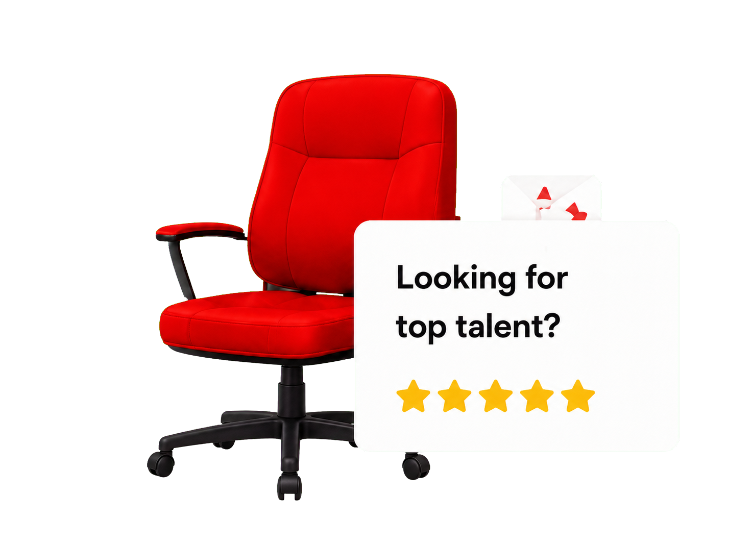 Red office chair with complete caster base and top talent rating card